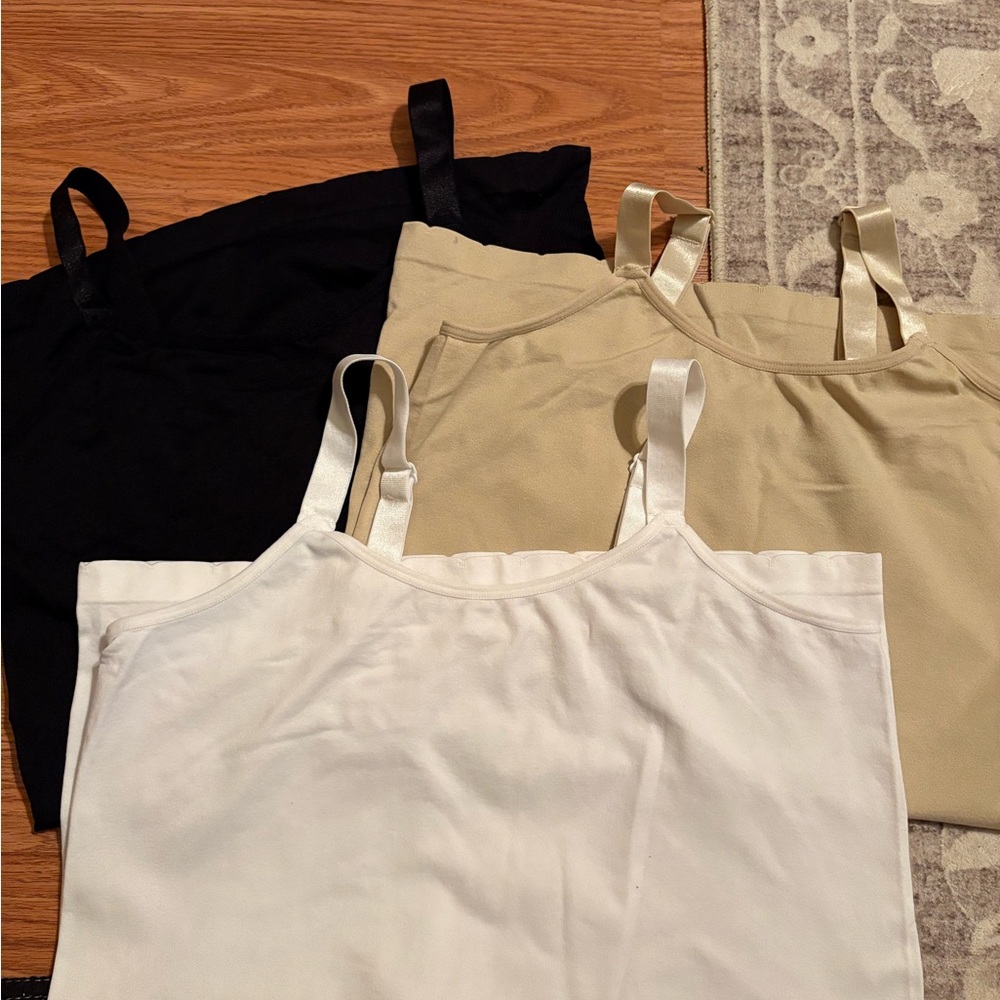 Set of Three Maternity Camisoles in Black, Beige, and White